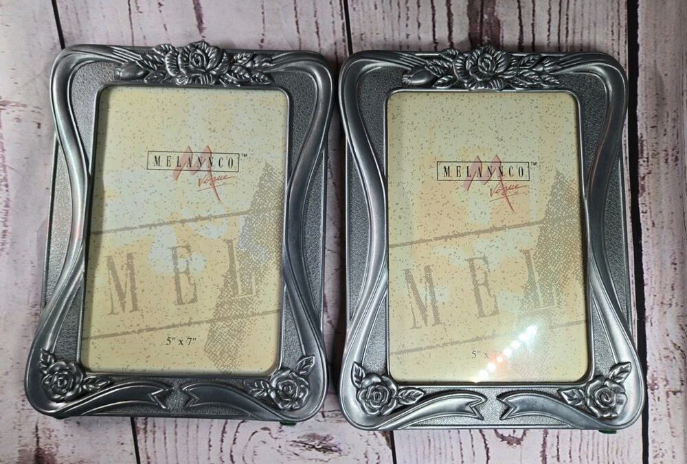 Melannco Pewter Look Ornate Roses And Ribbon Picture Frame 5 x 7 Set Of 2